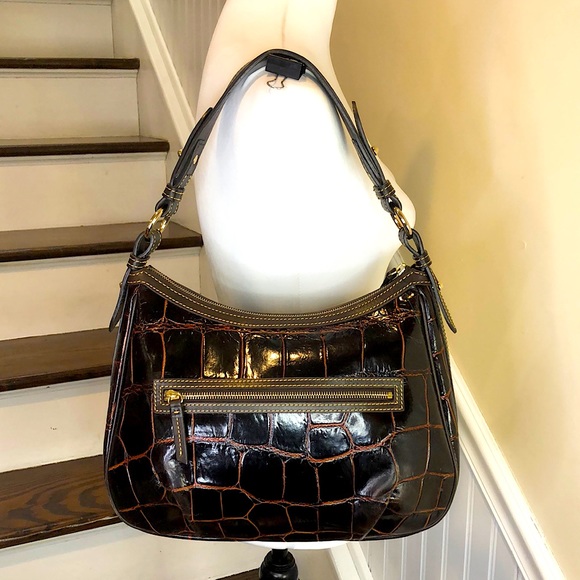 Vintage DOONEY BOURKE Brown Croc Leather Brown Top Handle Oversized Shoulder Bag - Picture 3 of 17